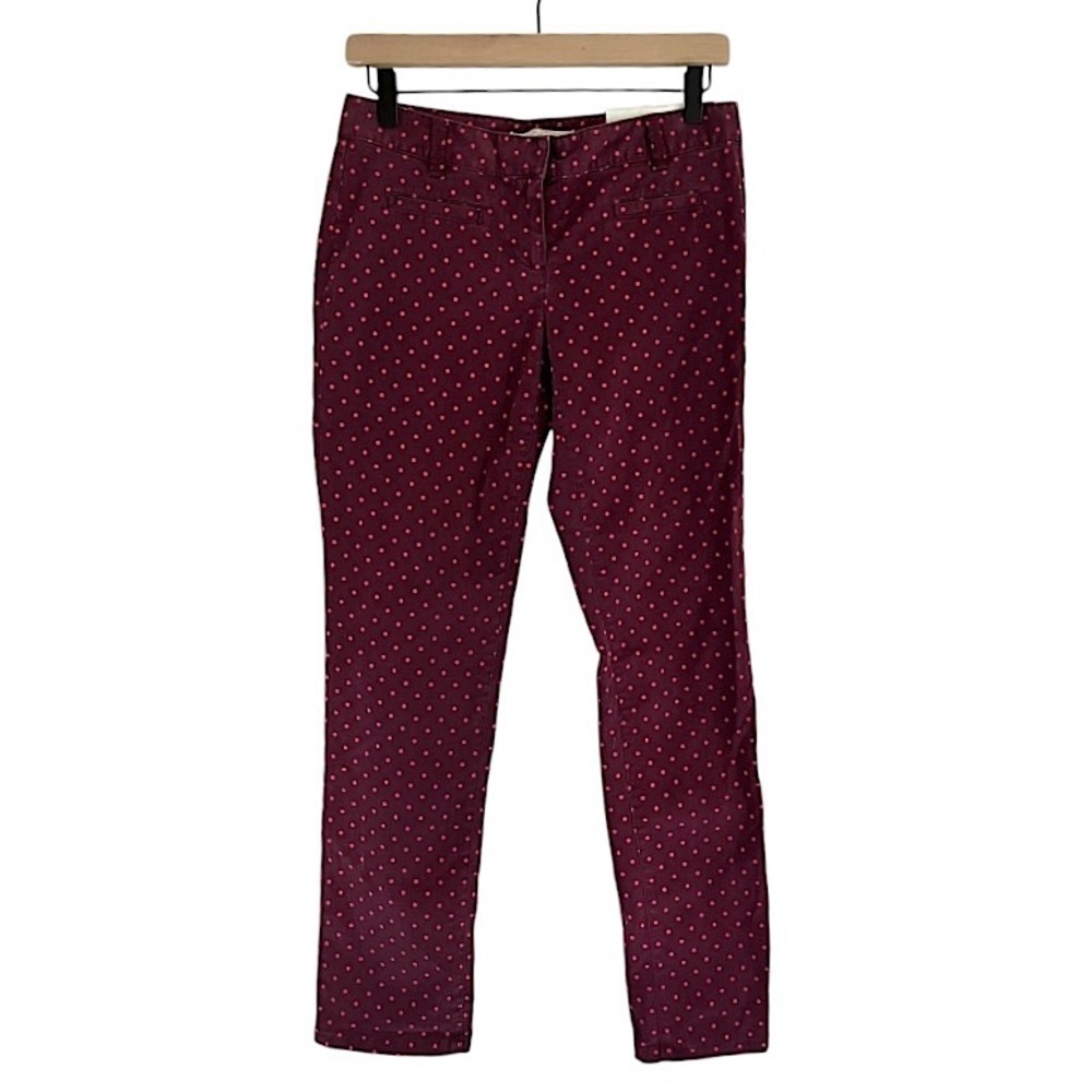NWT Ann Taylor Loft Marisa Straight Leg Polka Dot Pants Pink Burgundy 2 Petite